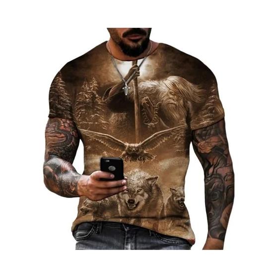 Imagem de Camiseta Masculina Com Estampa 3D De Leão De Tamanho Grande Respirável Leve Verão Poliéster