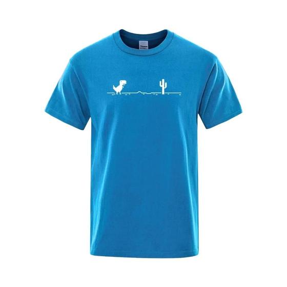 Imagem de Camiseta Masculina de Algodão com Estampa de Dinossauro e Cacto - Estilo Casual