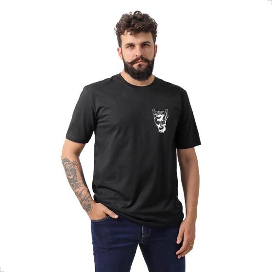 Imagem de Camiseta Masculina Estampa Mão Rock Frente e Costas Confortavel