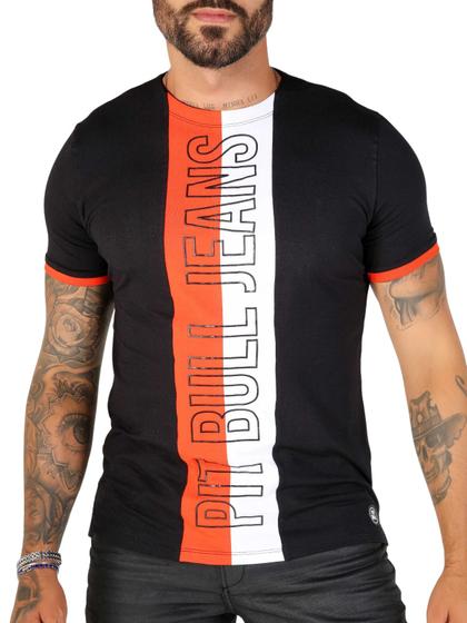 Imagem de Camiseta Masculina gola O preta com detalhes em Laranja PitBull 79201
