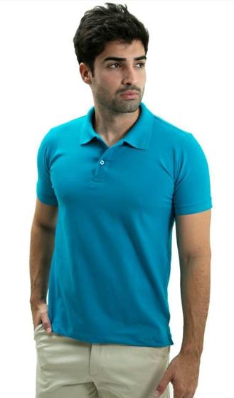 Imagem de Camiseta Masculina Gola Polo Ixória Azul Celeste Piquet Básico