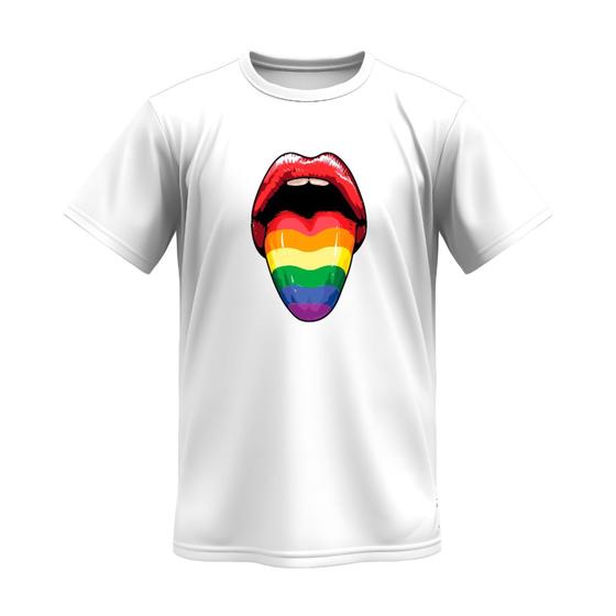 Imagem de Camiseta Masculina Língua LGBT Arco-Íris 100% Algodão Camisa Cores