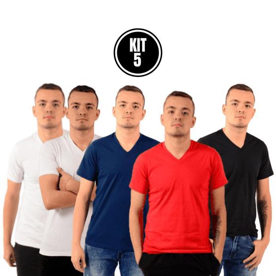 Imagem de Camiseta Masculina Lisa Algodão melhores cores Slim Fit Esporte Básico Sem Estampa liso Atacado kit 5 Pçs