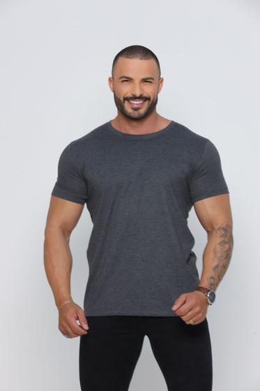 Imagem de Camiseta Masculina Lisa Cinza Escuro Qualidade Premium Fio 30.1 Penteado 100% Algodão Vjottas