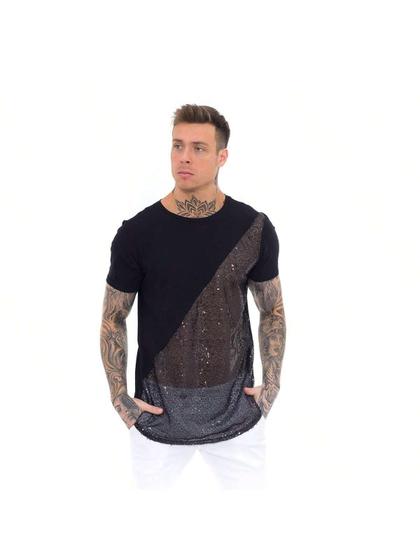 Imagem de Camiseta Masculina Longline Paetê Camisa Transparente