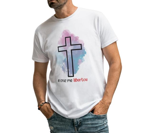 Imagem de Camiseta Masculina Manga Curta A cruz me libertou Moda Evangélica Cristã Gospel