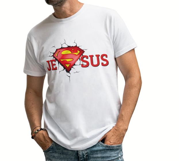 Imagem de Camiseta Masculina Manga Curta Jesus super herói Moda Evangélica Cristã Gospel