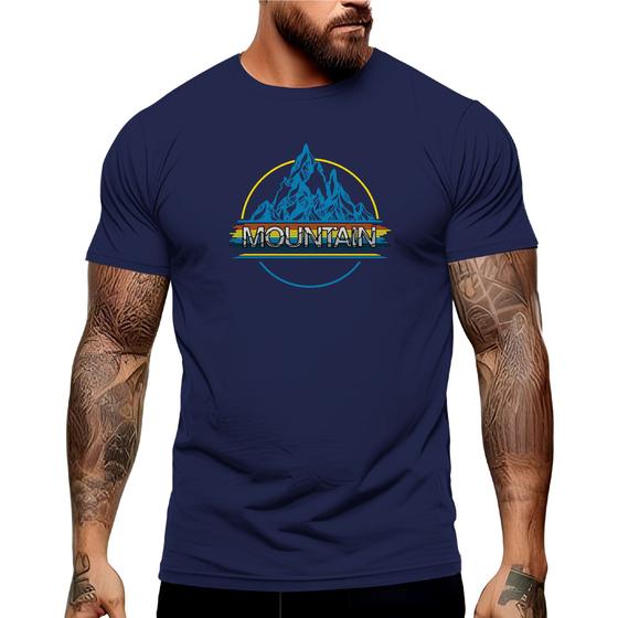 Imagem de Camiseta Masculina Mountain Caminhada Verão Manga Curta Gola Redonda Academia Shopping 100% Algodão