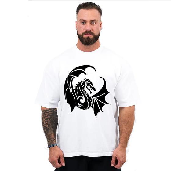 Imagem de   Camiseta Masculina oversized Estampa Personalizada Dragão 2 Corte Largo Manga Curta Algodão Fio Penteado Premium   