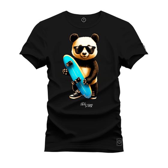 Imagem de Camiseta Masculina Plus Size Algoão Estampada Urso Skater