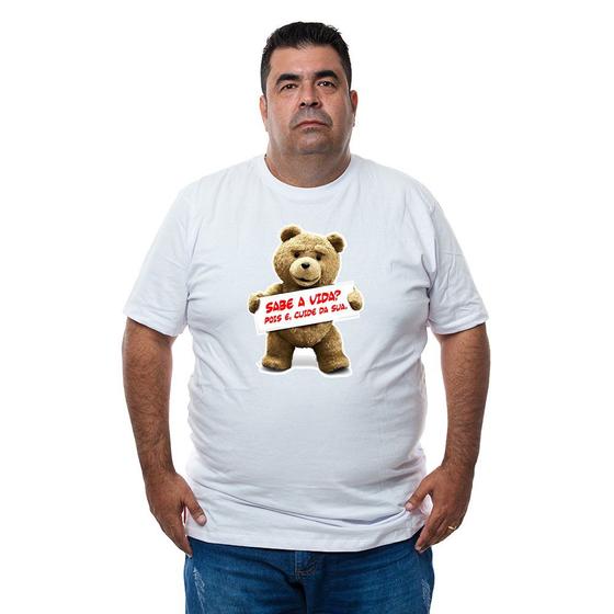 Imagem de Camiseta Masculina Plus Size Algodao Estampa Ted Ironico Com Abridor De Garrafa Interno