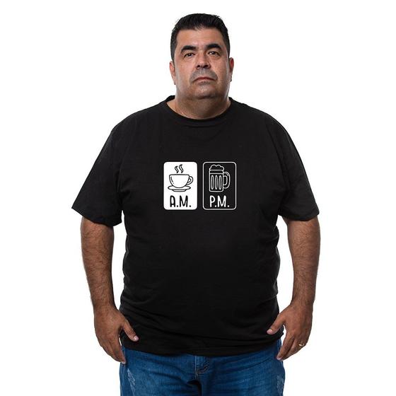 Imagem de Camiseta Masculina Plus Size Algodao Manga Curta Estampa AM PM Com Abridor De Garrafas Integrado