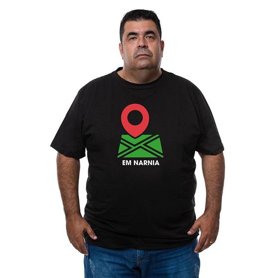 Imagem de Camiseta Masculina Plus Size Algodao Manga Curta Frase Localizaçao Em Narnia Com Abridor De Garrafa