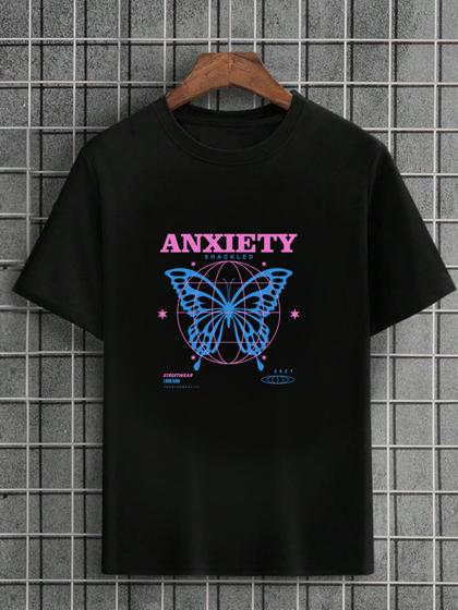 Imagem de Camiseta Masculina Preta 100% Algodão Butterflies Anxiety