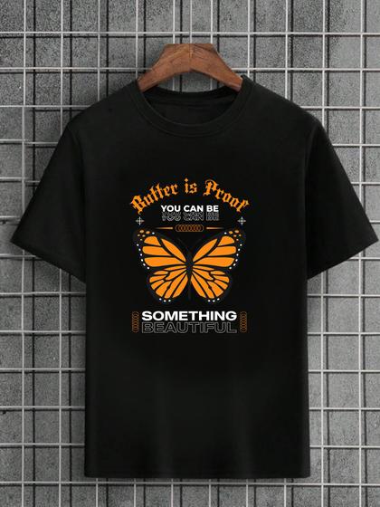 Imagem de Camiseta Masculina Preta 100% Algodão Butterfly Something Beautiful