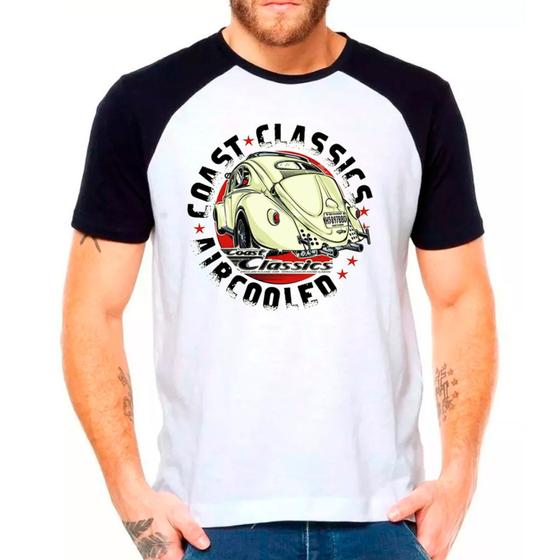 Imagem de Camiseta Masculina Raglan Branca Fusca Carro Antigo01