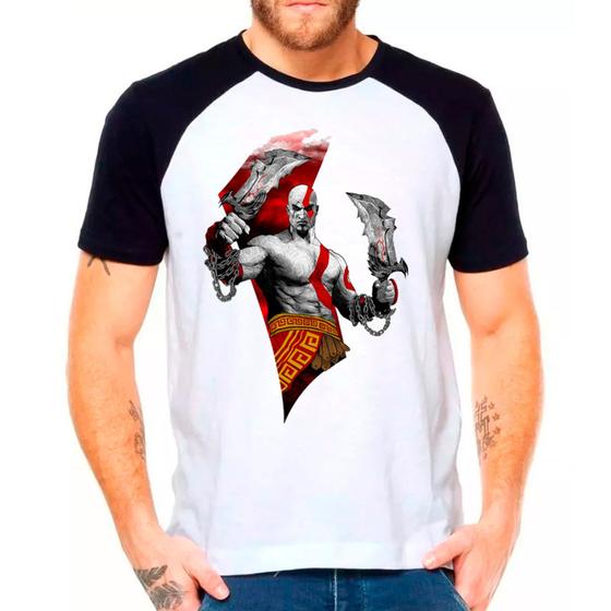 Imagem de Camiseta Masculina Raglan Branca Kratos God of War 08