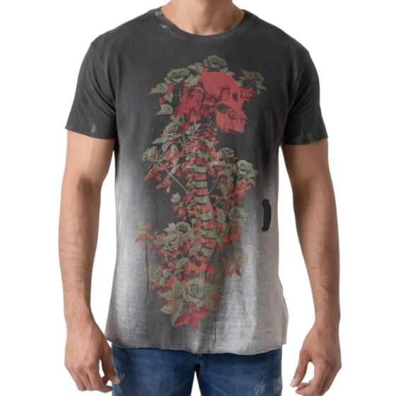 Imagem de Camiseta Masculina Slim Fit Degradê Skull Flowers Biotwo