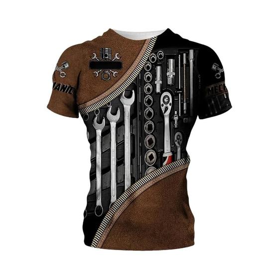 Imagem de Camiseta Masculina Verão - Manga Curta, Impressão 3D de Ferramentas Mecânicas