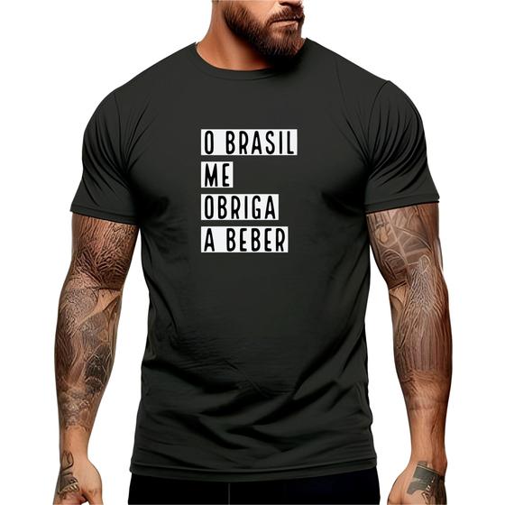 Imagem de Camiseta "Me Obriga Beber" Brasil Carnaval Manga Curta Gola Redonda Academia Shopping 100% Algodão