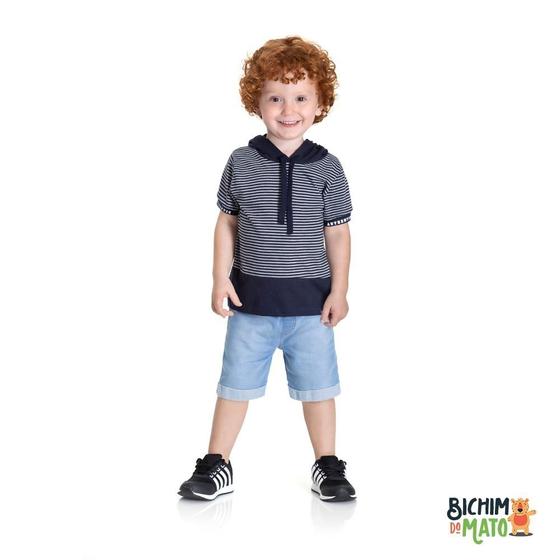 Imagem de Camiseta menino listrada - meia malha com capuz