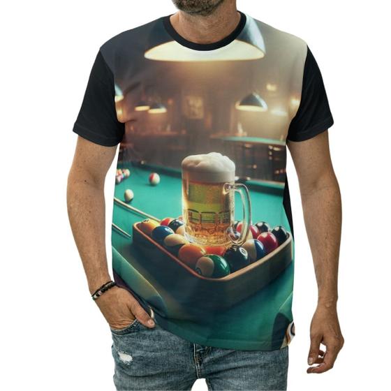 Imagem de Camiseta Mesa De Sinuca Com Cerveja Estampa Jogo De Bar