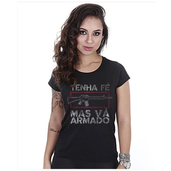 Imagem de Camiseta Militar Baby Look Feminina Tenha Fé Mas Vá Armado