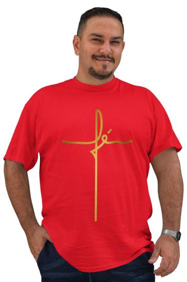 Imagem de Camiseta Natal Vermelha Fé Jesus Gratidão Plus Size Tamanho Especial G1 G2 G3