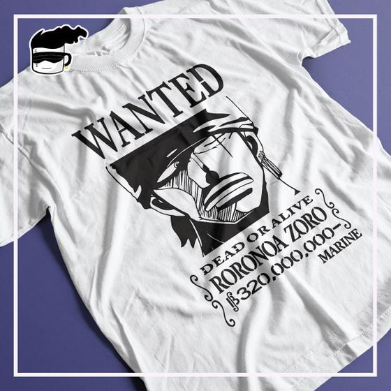 Imagem de Camiseta One Piece Zoro Wanted 100% Algodão Branca