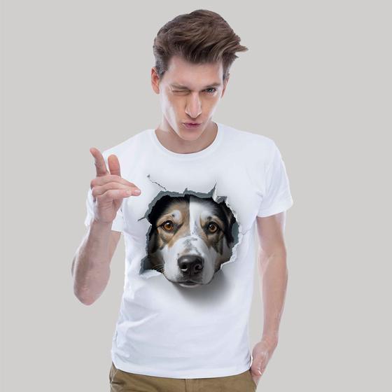 Imagem de Camiseta Ou Baby Look Cachorro Gato Tigre Espiando 3d