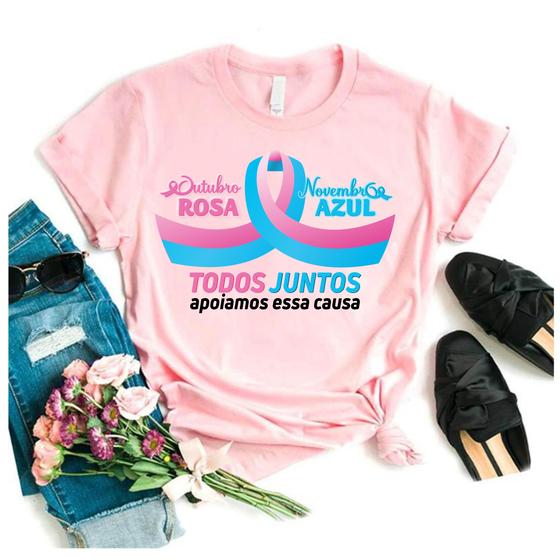 Imagem de camiseta outubro rosa novembro azul blusa rosa camisa rosa