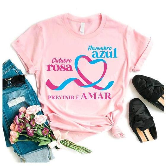 Imagem de camiseta outubro rosa novembro azul blusa rosa camisa rosa