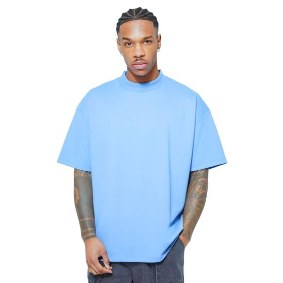 Imagem de Camiseta Oversized Gola Alta Algodão Azul Opala