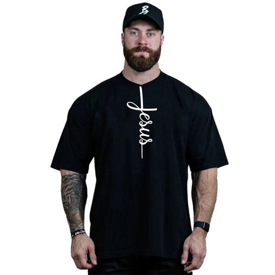 Imagem de Camiseta Oversized Masculina Corte Largo Modelo Urbano Personalizado Jesus 2 Algodão Respirável Premium 