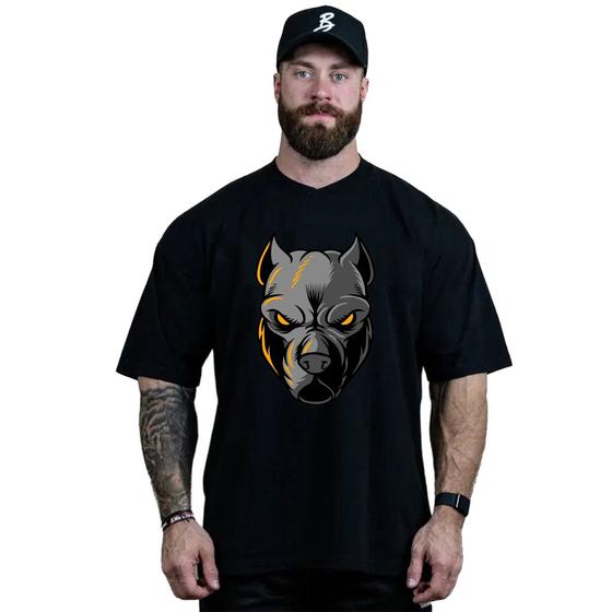 Imagem de Camiseta Oversized Masculina Estampa Clássica Pitbull Moda Urbana Corte Largo Relax Algodão Premium 