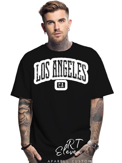 Imagem de Camiseta Oversized Personalizada Estampa Los Angeles Masculina Algodão Estampada Gola Careca Ref 02