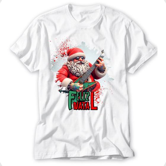 Imagem de Camiseta papai noel camisa natal rock roll blusa feliz natal