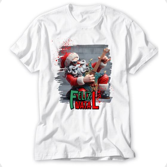 Imagem de Camiseta papai noel camisa natal rock roll blusa feliz natal