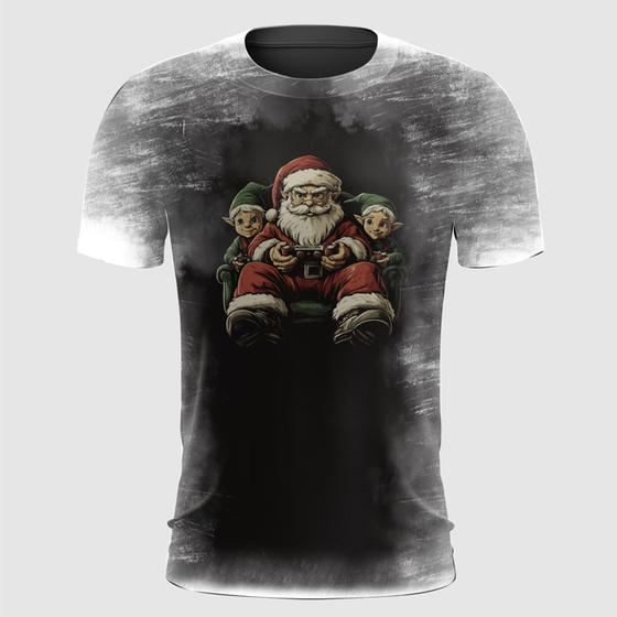 Imagem de Camiseta Papai Noel Jogando Vídeo-Game com Elfos