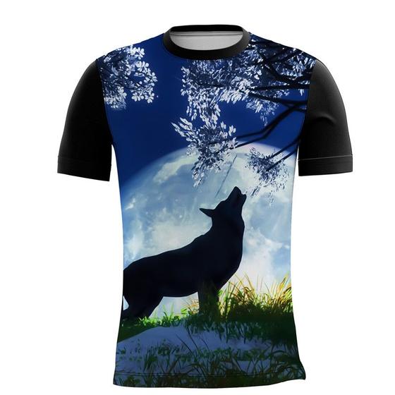 Imagem de Camiseta Personalizada Animal Lobo Luar Cachorro Noite 1