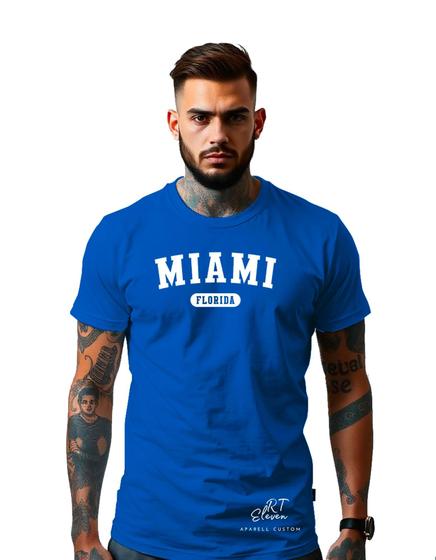 Imagem de Camiseta Personalizada Estampa Miami Masculina Algodão Estampada Gola Careca Ref 19