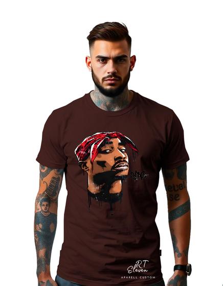 Imagem de Camiseta Personalizada Estampa Tupac Masculina Algodão Estampada Gola Careca Ref 25