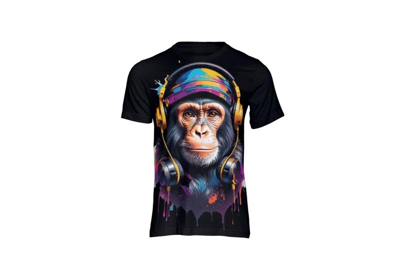 Imagem de Camiseta Personalizada Monkey Com Fone Tecido Premium 30.1