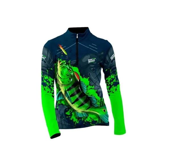 Imagem de Camiseta Pesca Mar Negro Premium Uv 50 Infantil Tucunaré Azul - Tam 10