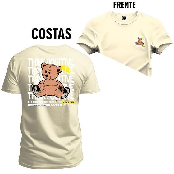 Imagem de Camiseta Plus Size Agodão T-Shirt Unissex Premium Macia Estampada Urso Positive Frente e Costas