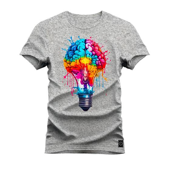 Imagem de Camiseta Plus Size Algodão 30.1 Premium Estampada Lampada Pensante