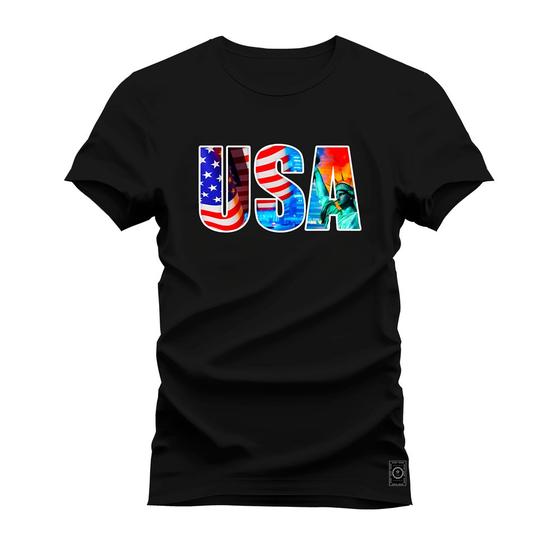 Imagem de Camiseta Plus Size Algodão Premium T-Shirt Usa Cores