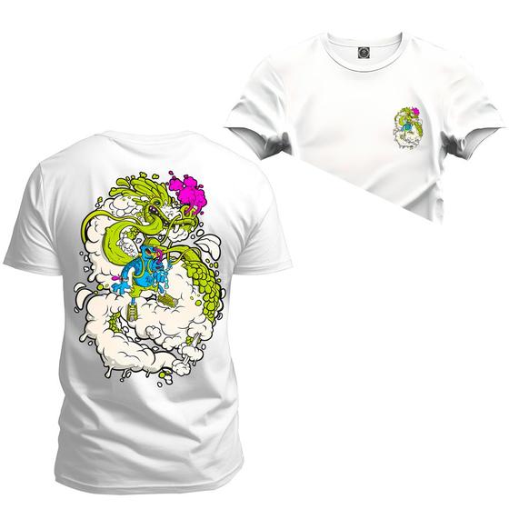 Imagem de Camiseta Plus Size Estampada Algodão Premium Confortável Dragon Frente Costas