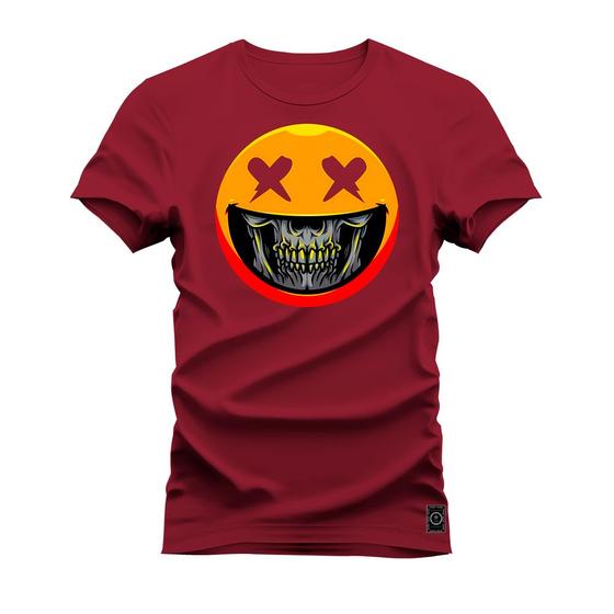 Imagem de Camiseta Plus Size Estampada Unissex Macia Confortável Premium Smile Caveira