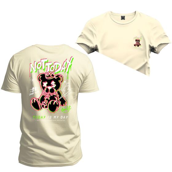Imagem de Camiseta Plus Size Extra Grande Algodão Estampada Varias Cores Not To Day Urso Frente e Costas